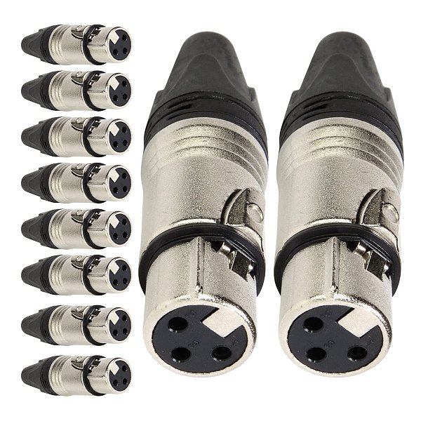 Kit com 10 Conectores XLR Fema Linha 3 Polos Metal Storm