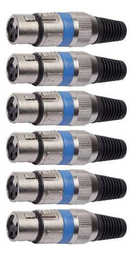 Kit com 5 Conectores XLR Femea Linha Azul Corpo Metalico Storm