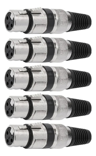 Kit com 5 Conectores XLR Femea Linha Preto Corpo Metalico Storm