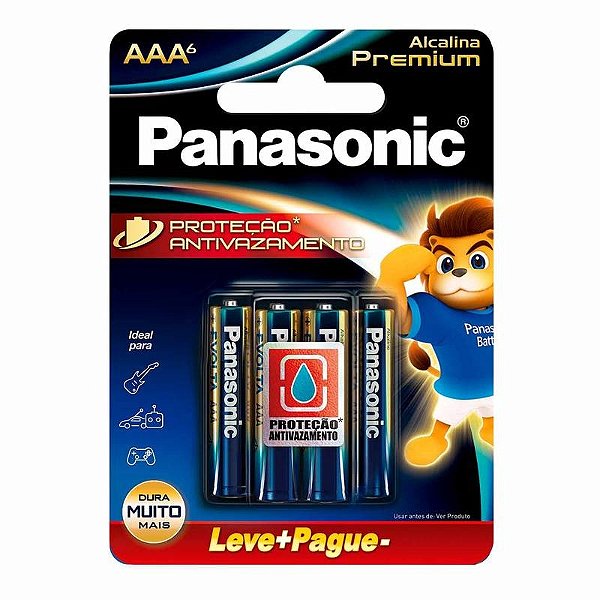 Kit com 6 Pilhas Alcalinas Premium AAA Palito Lr03egr/6b192 Panasonic