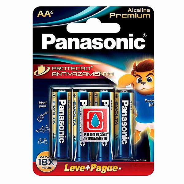 Kit com 6 Pilhas Alcalinas Premium AA Pequena Lr6egr/6b96 Panasonic