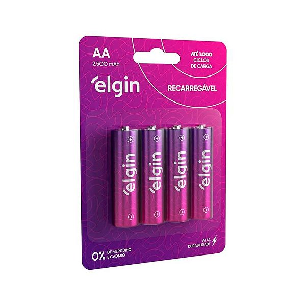 Pilha Recarregável AA Pequena 2500mah Elgin