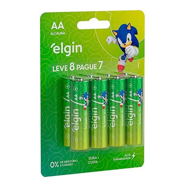 Kit com 8 Pilhas Alcalinas AA Pequena Elgin