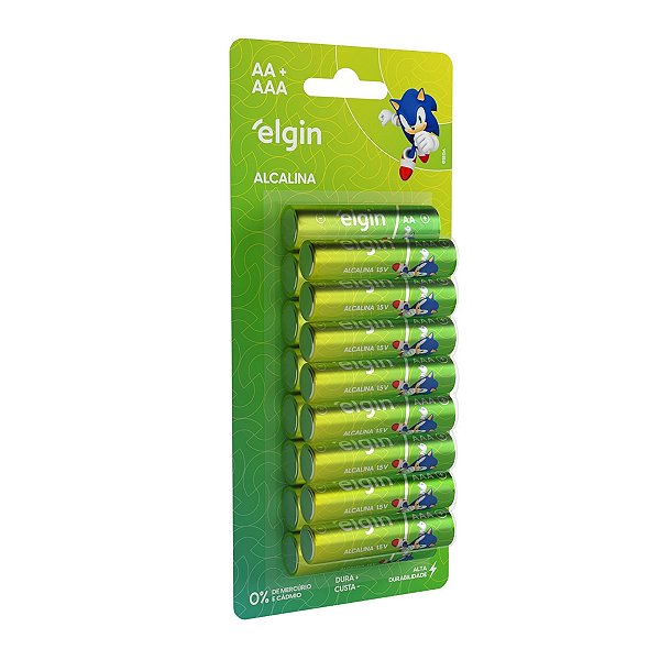 Kit com 16 Pilhas Alcalinas 8 AA Pequena e 8 AAA Palito Elgin