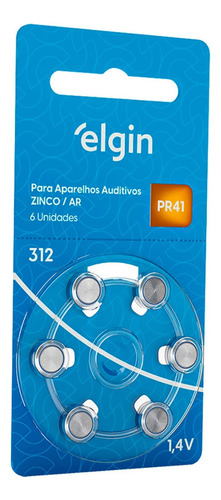 Kit com 6 Baterias Para Aparelho Auditivo Ar 312 - Pr41 Elgin