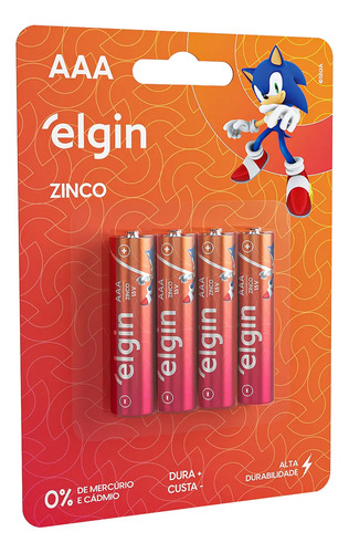Kit com 4 Pilhas Zinco AAA Palito R03 Elgin