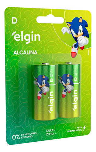 Kit com 2 Pilhas Alcalinas Tipo D Grande Elgin