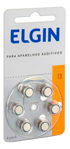 Kit com 6 Baterias Para Aparelho Auditivo 13 Pr48 Elgin