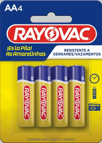 Kit com 4 Pilhas de Zinco Amarelinhas AA Pequena Rayovac
