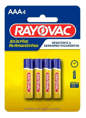 Kit com 4 Pilhas de Zinco Amarelinhas AAA Palito Rayovac