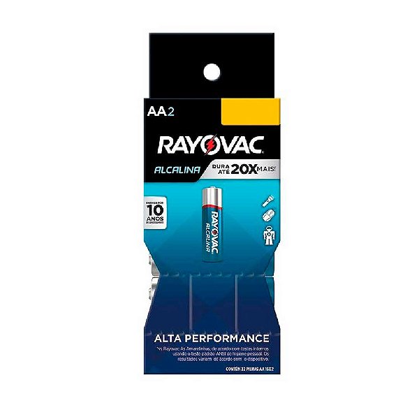 Kit com 32 Pilhas Alcalinas em Tubo AA Pequena Rayovac