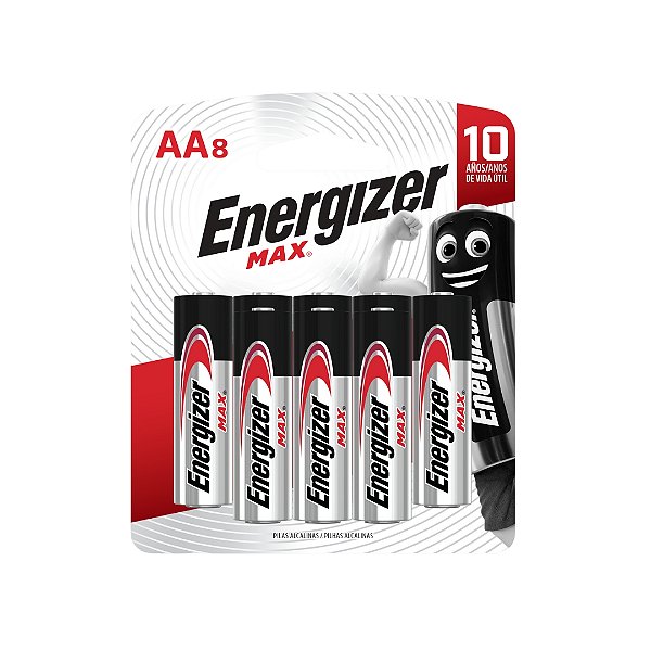 Kit com 8 Pilhas Alcalinas Max AA Pequena Energizer