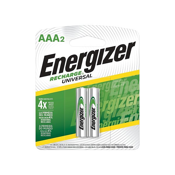 Kit com 2 Pilhas Recarregáveis Univ. AAA Palito Energizer