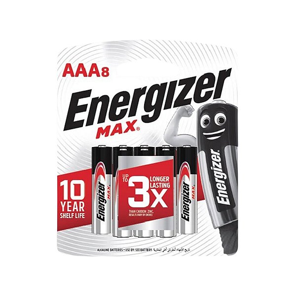 Kit com 8 Pilhas Alcalinas Max AAA Palito SM-96 Energizer