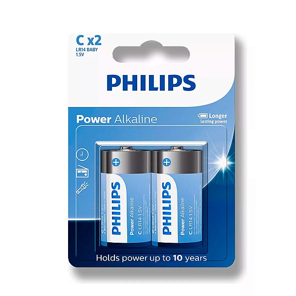 Kit com 2 Pilhas Alcalinas C Média Philips