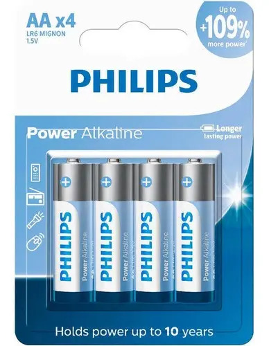 Kit com 4 Pilhas Alcalinas AA Pequena Philips