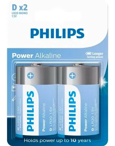 Kit com 2 Pilhas Alcalinas D Grande Philips