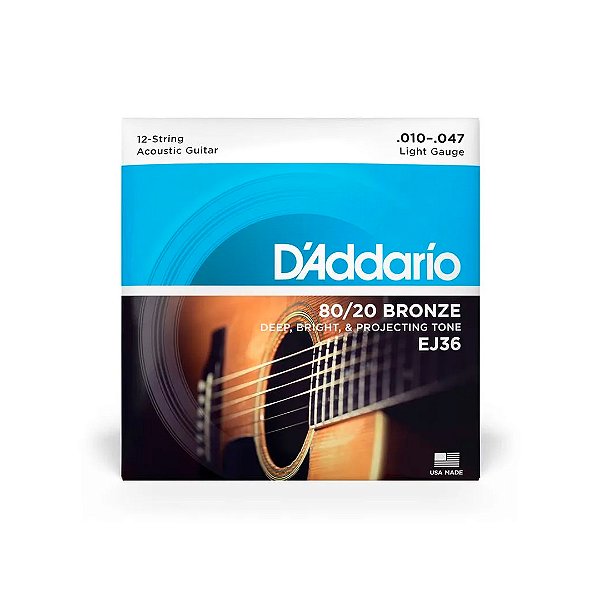 Cordas Para Violão Aço Bronze 80/20 12C 010 EJ 36 D Addario