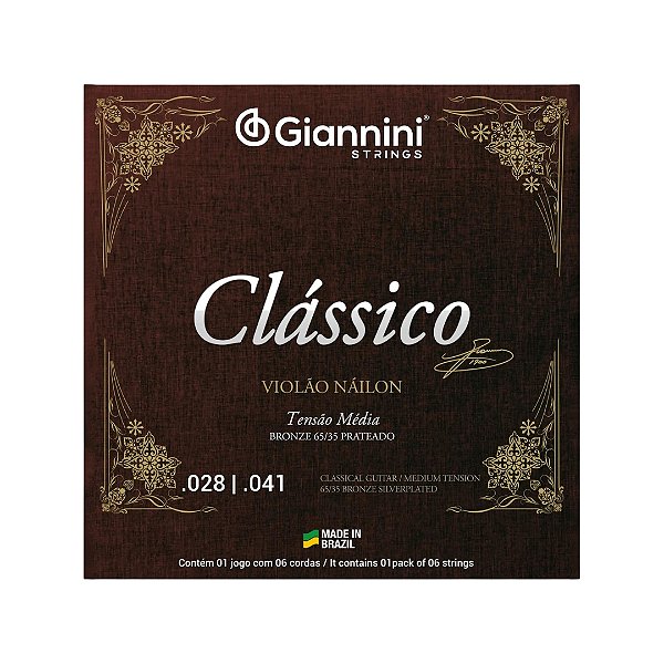 Encordoamento Clássico Violão Nylon 65/35 Prateado Média Genwpm Giannini