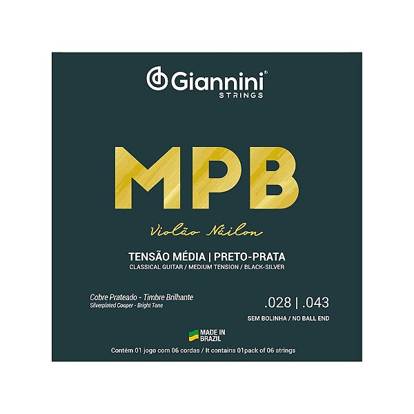 Encordoamento Para Violão Nylon Preto Prata Genwbs Giannini