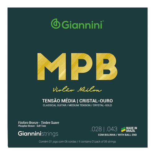 Cordas Para Violão Nylon Preto/Ouro Bolinha Genwbg Giannini