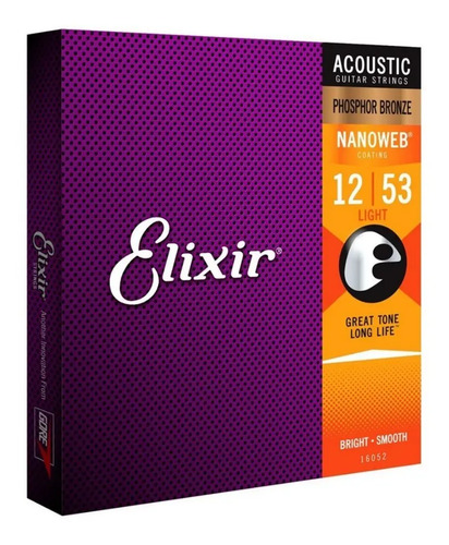 Corda Violão .012 Light Phosphor Bronze Aço Nanoweb Elixir