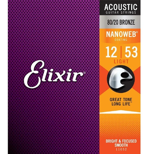 Corda Para Violão .012 12-53 Light  Aço Nanoweb Elixir