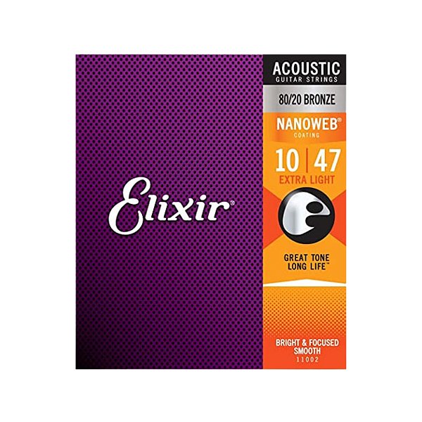 Corda Violão 010 Extra Light Bronze 80/20 Aço Nanoweb Elixir
