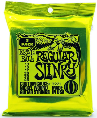 Kit com 3 Cordas Guitarra 010/046 Regular Slink Niquel Ernie Ball