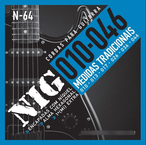 Cordas Para Guitarra 10-46 - 1ª Mi Extra + Palheta N64 Nig
