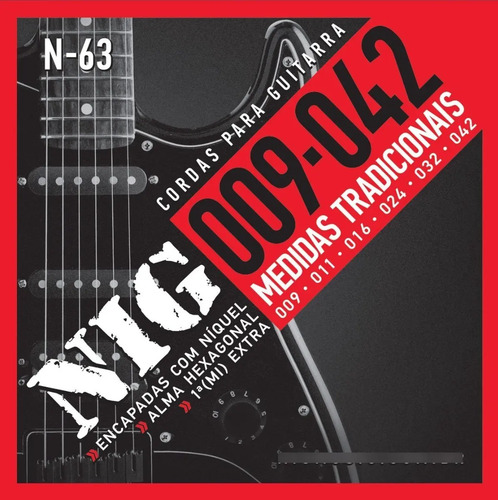 Corda Guitarra 09-42 - 1 Corda Mi Extra + Palheta N63 Nig