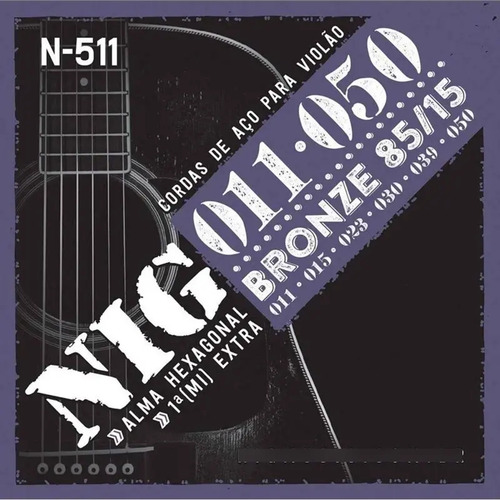 Corda Violão Aço Bronze 85/15 11"-50" 1 Corda Extra N511 Nig