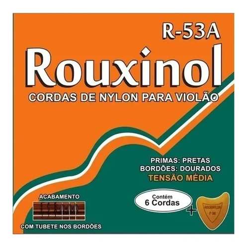 Encordoamento Violão Nylon Preto Dourada Média R53a Rouxinol