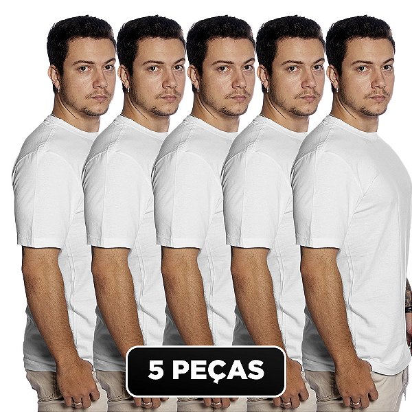 Kit 5 Peças Camiseta Básica 100% Algodão Lisa Masculina