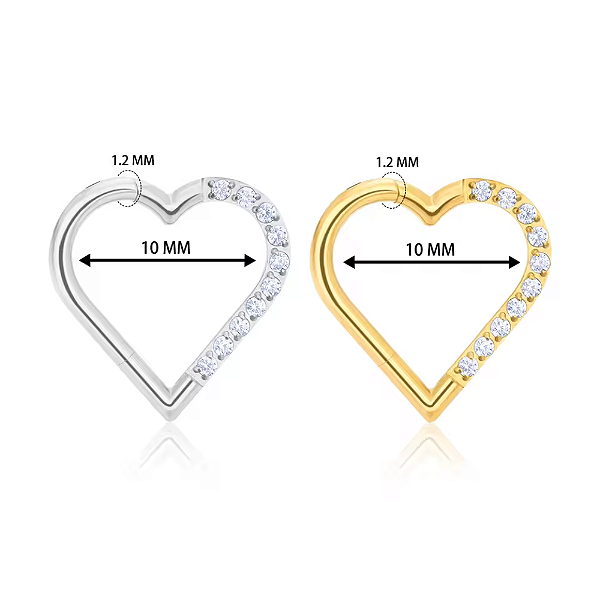 Piercing Coração Daith Titânio com Zircônias Cravejadas