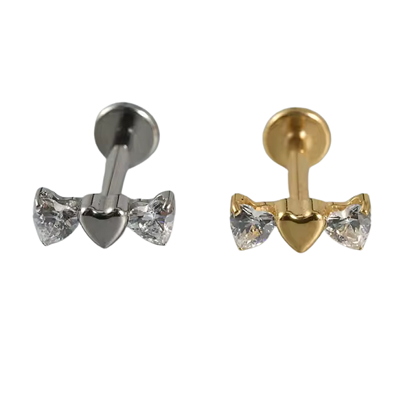 Piercing Coração Triplo de Zircônias em Titânio