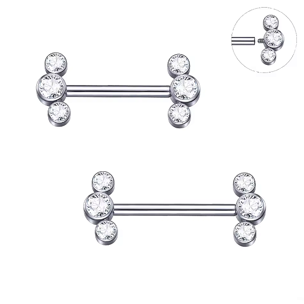 Piercing para Mamilo em Titânio com Zircônias Triplas - 2 Unidades