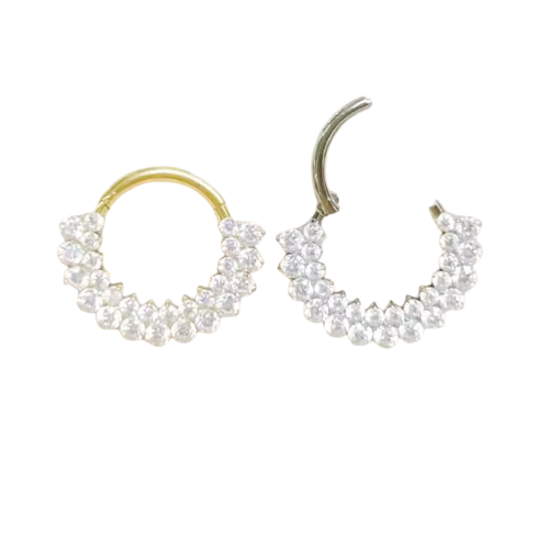 Piercing de Titânio Argola Dupla Cravejada com Zircônias – Septo e Daith