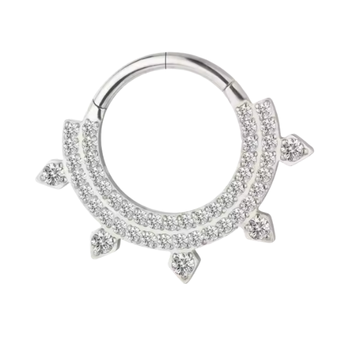 Piercing de Titânio Argola Dupla Cravejada Prata com Zircônias – Septo e Daith