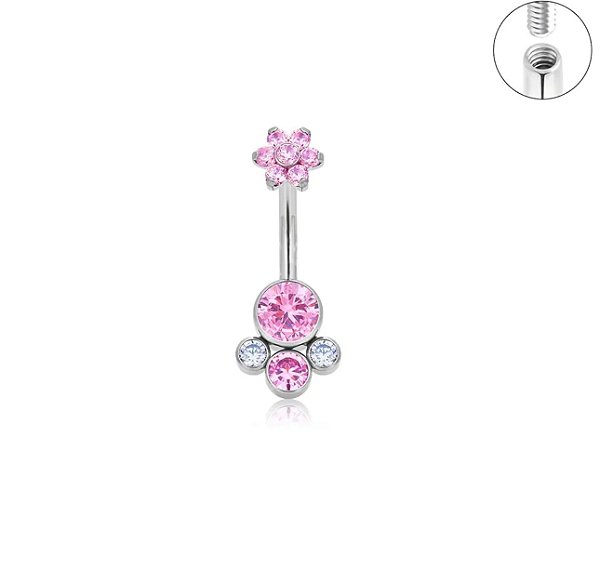 Piercing Umbigo Trio Colors Titânio Zircônia