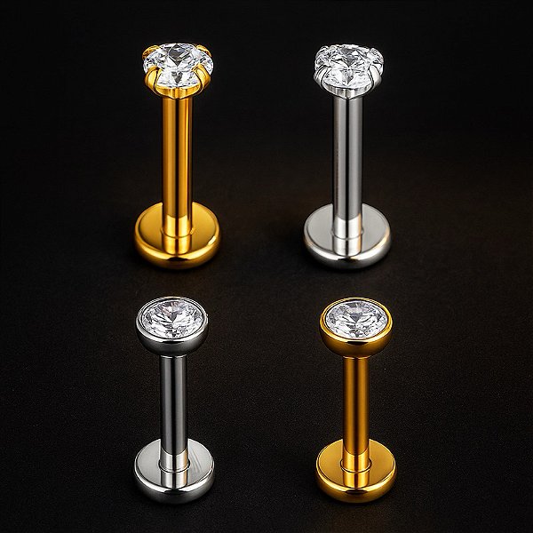 Piercing Nariz Ponto de Luz Zircônia Titânio Hipoalergênico Rosca Interna Nostril Aba 1ª Perfuração