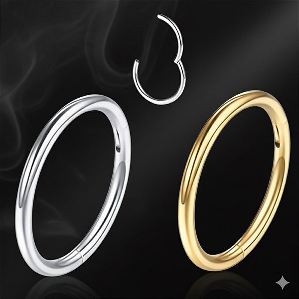 Piercing Argola Lisa Click Segmento Aço Cirúrgico Orelha Hélix Conch Trágus Lóbulo Nariz Boca