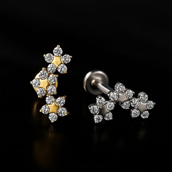 Piercing Flor Zircônia Labret Titânio Prata Dourado Trágus Hélix Conch Flat Scapha Lóbulo Feminino