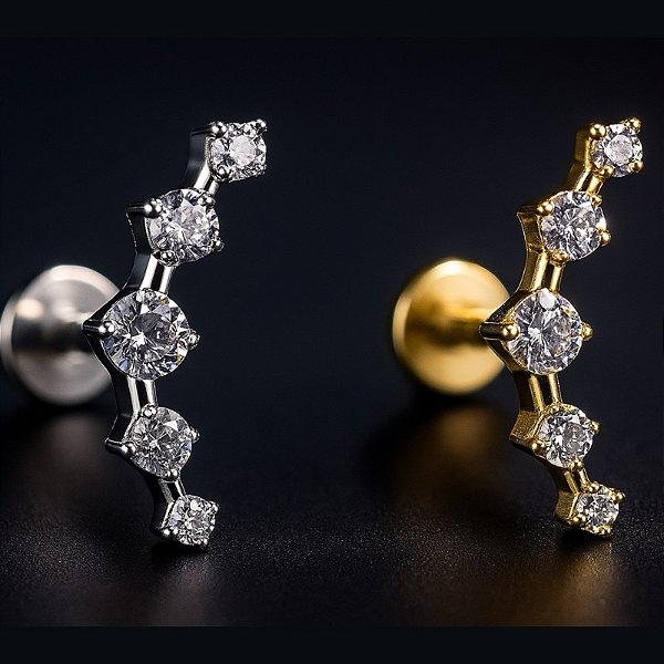 Piercing Labret Mini Zircônias Orelha Trágus Hélix Conch Flat Lóbulo