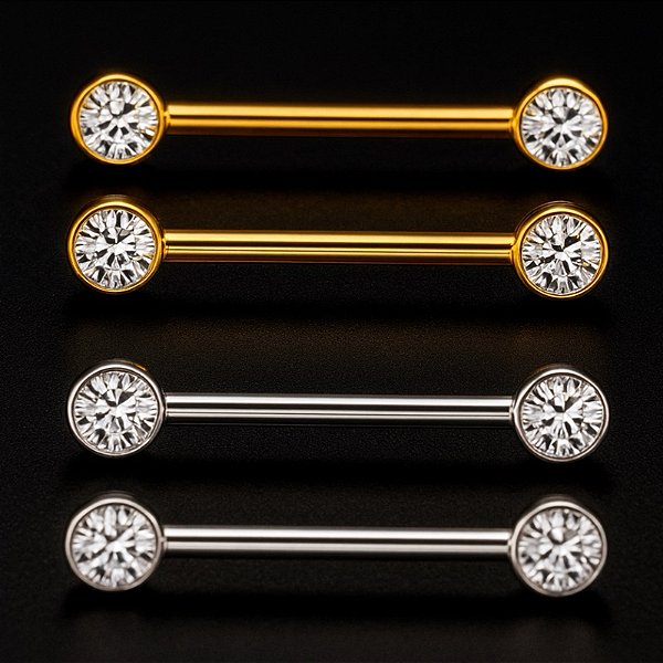 Piercing Mamilo Peito Barbell Rosca Interna Titânio Zircônia PVD 2 Unidades
