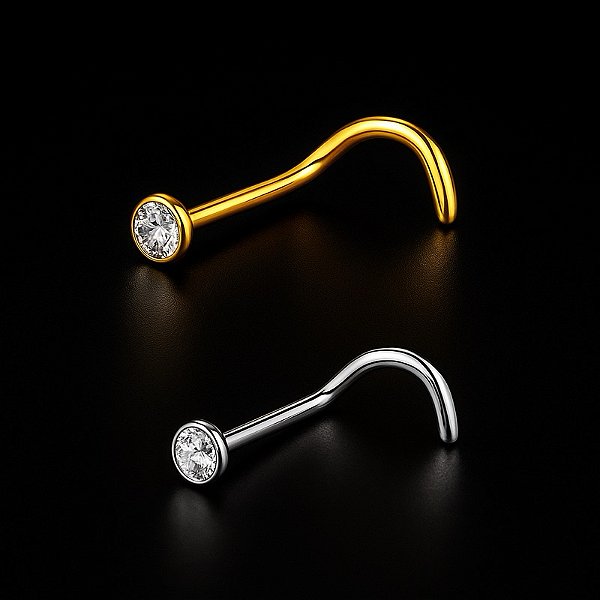 Piercing Nariz Ponto de Luz Nostril Titânio Aba Nasal Natural Filete PVD Zircônia
