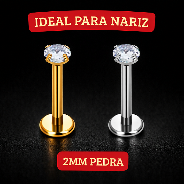 Piercing Nariz Ponto de Luz Zircônia Titânio Hipoalergênico Rosca Interna Nostril Aba 1ª Perfuração