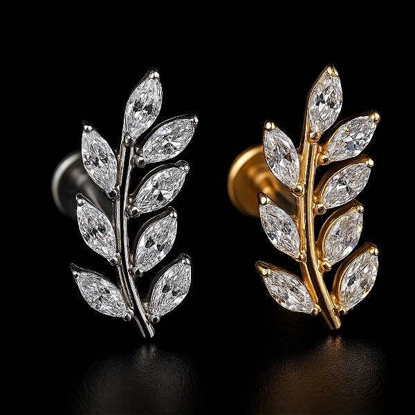 Piercing Orelha Folha Ramos Titânio Conch Lóbulo Labret Hélix Flat Scapha Zircônia