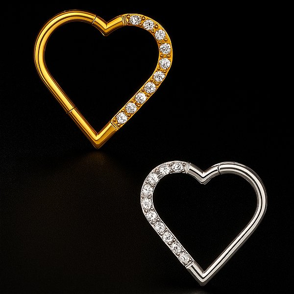 Piercing Coração Titânio Daith Cartilagem Orelha Click Segmento Zircônia Antialérgico PVD Premium