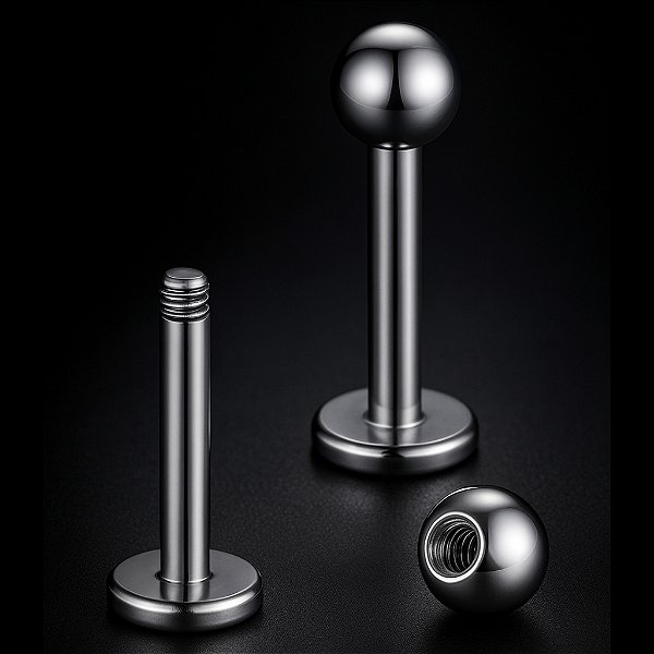 Piercing Labret Bolinha Esfera Aço Cirúrgico Rosca Externa Haste Flat Lóbulo Boca Hélix Conch Trágus Nariz